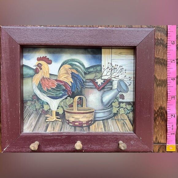 Vintage Rooster Rustic Farmhouse Wooden Hat Hanger Wall Decor Key Holder. - Picture 6 of 8